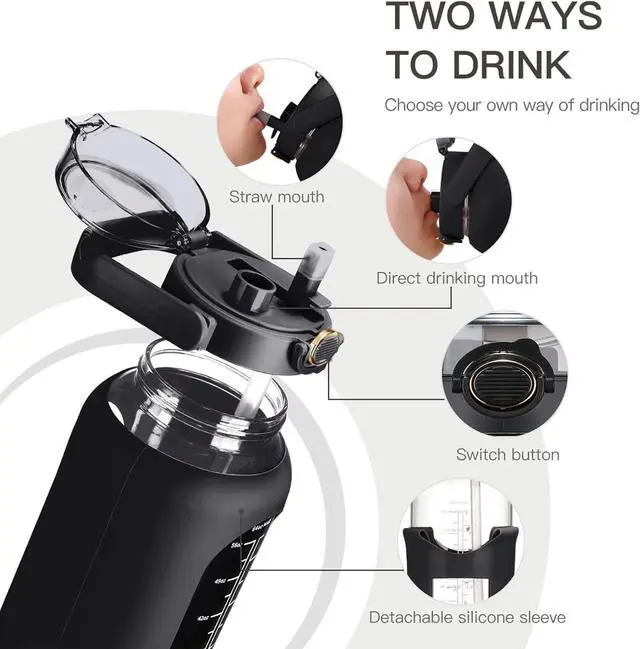 Alt view image 2 of 7 - 64oz Glass Water Bolttles with Straw Half Gallon Large Motivational Water Bottle with Time Marker Sports Water Bottles with Silicone Sleeve and Handle Lid Water Jug for Gym Workout