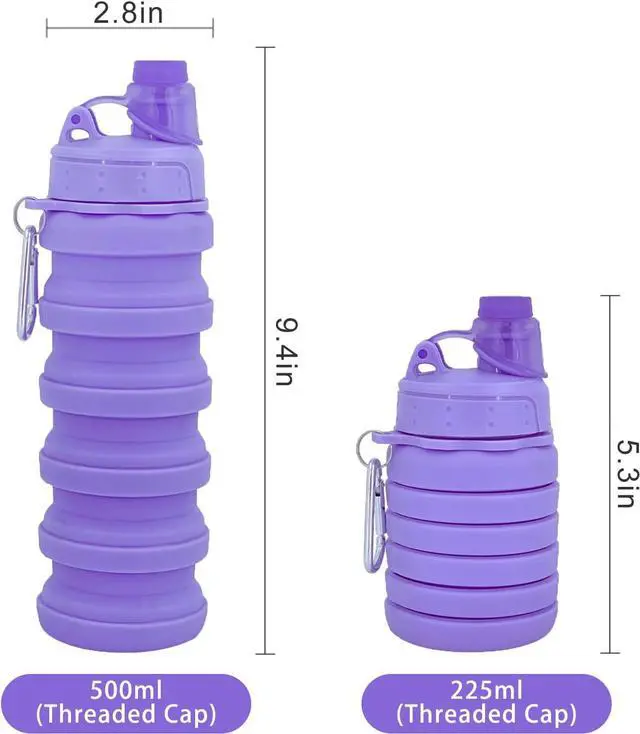 Alt view image 5 of 7 - Collapsible Water Bottles Two Pack - Travel Sports Portable Silicone Waterproof Camping Bottle with Mountaineering Buckle