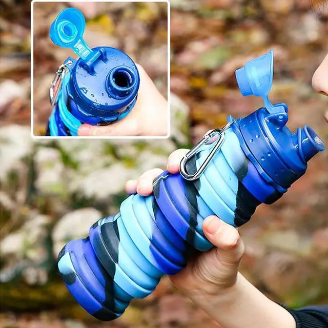 Alt view image 2 of 7 - Collapsible Water Bottles Two Pack - Travel Sports Portable Silicone Waterproof Camping Bottle with Mountaineering Buckle