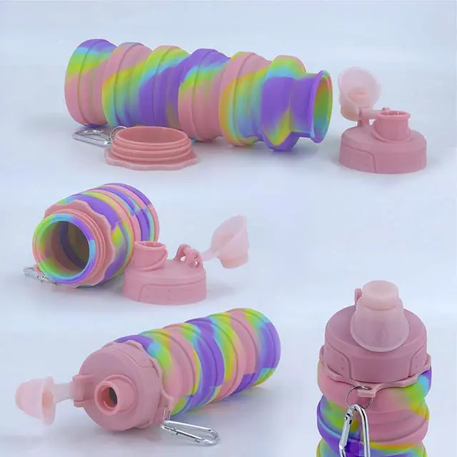 Alt view image 6 of 7 - Collapsible Water Bottles Two Pack - Travel Sports Portable Silicone Waterproof Camping Bottle with Mountaineering Buckle