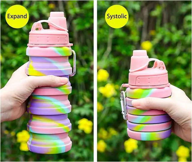Alt view image 7 of 7 - Collapsible Water Bottles Two Pack - Travel Sports Portable Silicone Waterproof Camping Bottle with Mountaineering Buckle