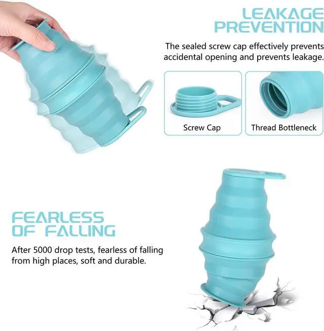 Alt view image 5 of 6 - Nefeeko Collapsible Water Bottle,17oz(500ml) Reuseable BPA Free Silicone Foldable Water Bottles for Travel Gym Camping Hiking, Portable Leak Proof Sports Water Bottle with Carabiner
