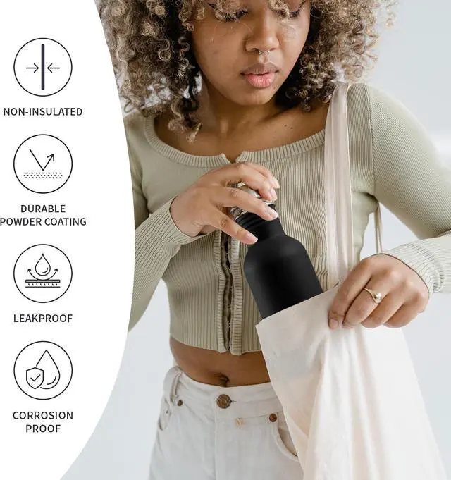 Alt view image 3 of 7 - Bambaw Stainless Steel Water Bottle, Black Sports Bottle, Non-Insulated Water Bottle, 1L Stainless Steel, Reusable Bottle, Metal Bottle, BPA-Free  Onyx Black