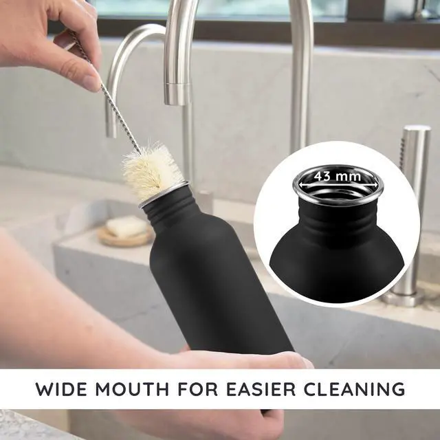 Alt view image 4 of 7 - Bambaw Stainless Steel Water Bottle, Black Sports Bottle, Non-Insulated Water Bottle, 1L Stainless Steel, Reusable Bottle, Metal Bottle, BPA-Free  Onyx Black