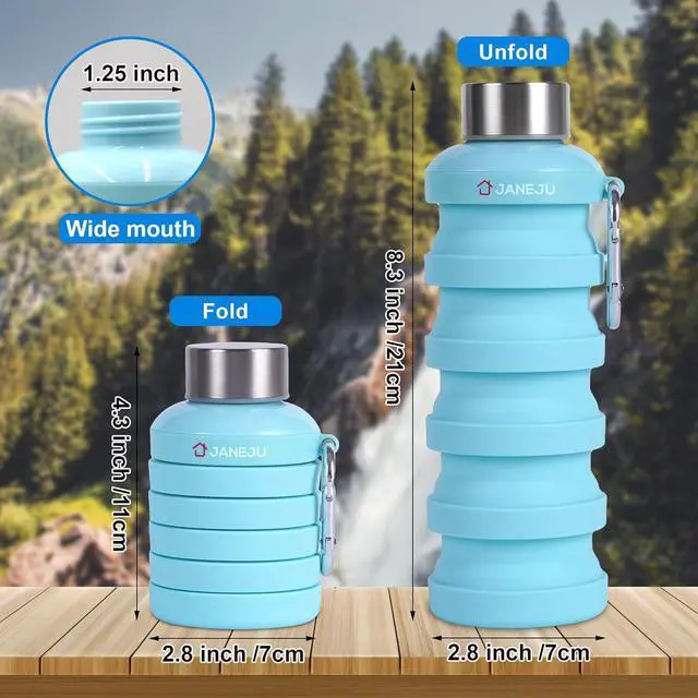 Alt view image 2 of 7 - JaneJu Collapsible Water Bottle, 17oz BPA Free Silicone Reusable Portable Lightweight Foldable Water Bottles with Carabiner, Portable Leak Proof Sports Water Bottle (Black)