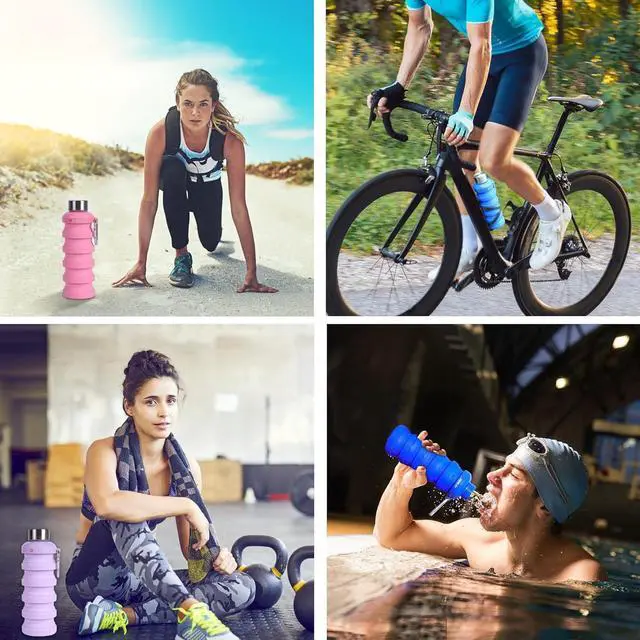 Alt view image 5 of 7 - JaneJu Collapsible Water Bottle, 17oz BPA Free Silicone Reusable Portable Lightweight Foldable Water Bottles with Carabiner, Portable Leak Proof Sports Water Bottle (Black)