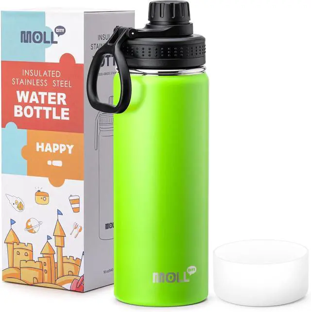 Main image of Insulated Water Bottle for School-18 oz Stainless Steel Vacuum Wide Mouth Sports Water Bottle with Silicone Boot-Reusable Metal Leak Proof Travel Water Flask (Apple Green)