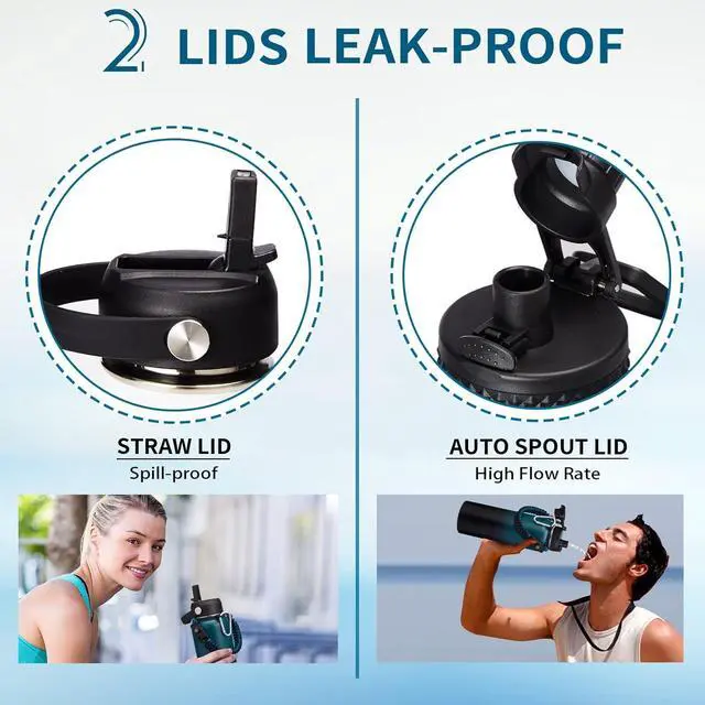 Alt view image 4 of 7 - 40OZ Vacuum Insulated Water Bottle - Keep Cold 48H Hot 24H, Combo Straw & Spout Lids, Survival Paracord Handle, Bottle Carrier Bag w/ Strap, Protective Cup Mat, Stainless Steel Waterbottle Flask Jug