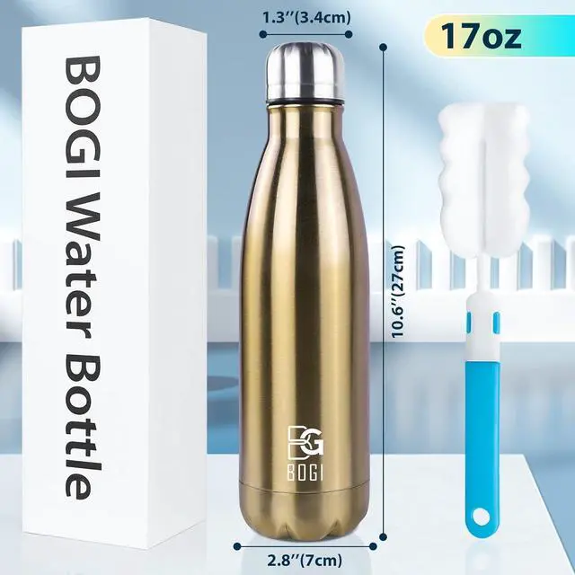 Alt view image 2 of 7 - BOGI 2 Pack 17oz Insulated Water Bottle Double Wall Vacuum Stainless Steel Water Bottles, Leak Proof Metal Sports Water Bottle Keeps Drink Hot & Cold - Perfect for Outdoor Sports Camping (Cham+Dblue)