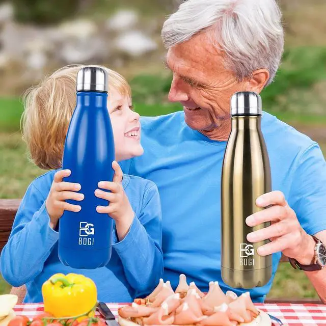 Alt view image 6 of 7 - BOGI 2 Pack 17oz Insulated Water Bottle Double Wall Vacuum Stainless Steel Water Bottles, Leak Proof Metal Sports Water Bottle Keeps Drink Hot & Cold - Perfect for Outdoor Sports Camping (Cham+Dblue)