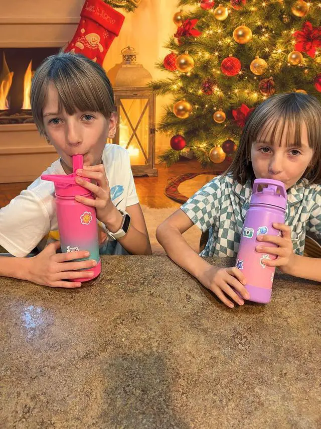 Alt view image 6 of 7 - Mininoo Kids Water Bottle for School, 16oz Stainless Steel Insulated Water Bottle Kids with Straw Lid for Girls, Boys (Sweat Peach)