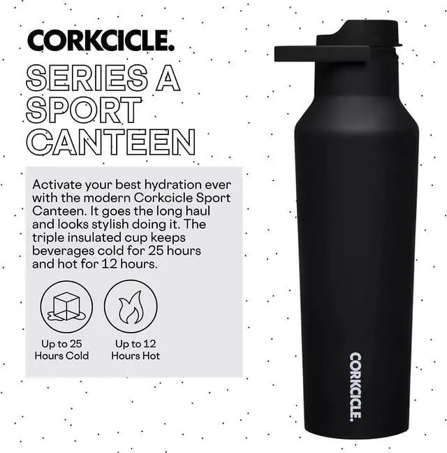 Alt view image 2 of 7 - Corkcicle Sport Canteen Insulated Tumbler, Matte Black, 20 oz  Reusable Water Bottle Keeps Beverages Cold for 25 Hours & Hot 12 Hours  Cupholder Friendly Tumbler with Screw-On Cap
