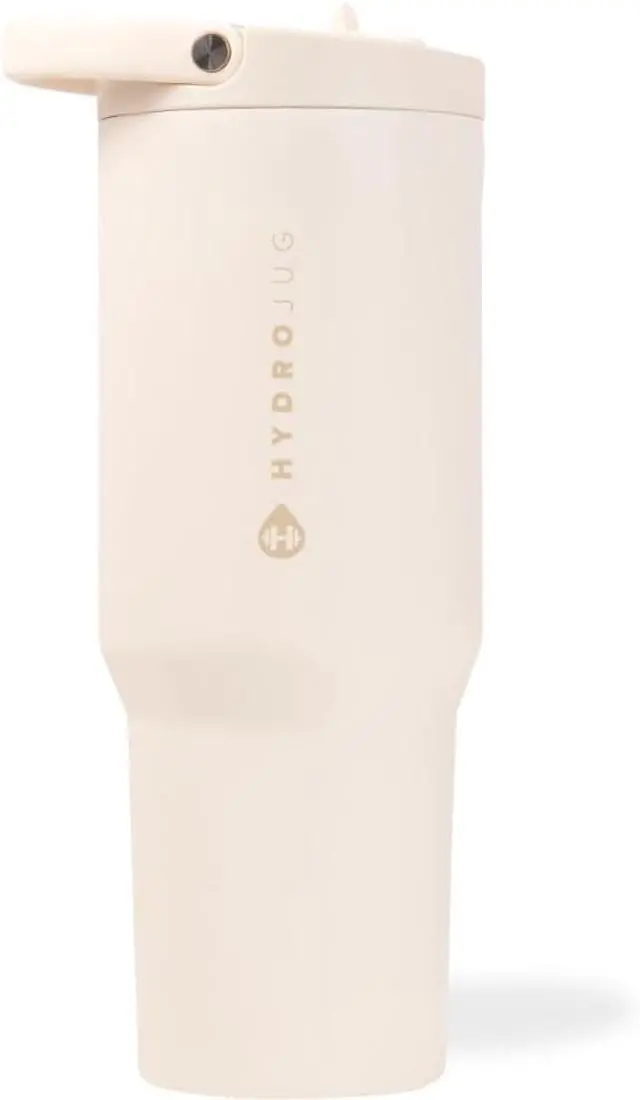 Main image of HydroJug Sport - Stainless Steel Tumbler with Straw, Vacuum Insulated, 32oz Leakproof Water Bottle, Ergonomic Design, Reusable, Dishwasher Safe, Rubber Base, Durable for Gym or Outdoors, Cream