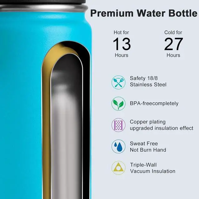Alt view image 4 of 7 - koodee Water Bottle for Kids-16 oz Stainless Steel Vacuum Insulated Sports Water Bottle for Black to School, Reuasble Metal Wide Mouth Water Flask for Girls Boys- BPA Free (Sky Blue)
