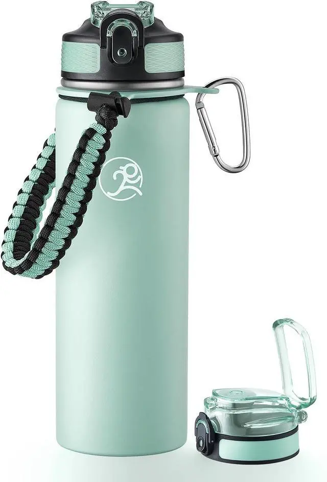 Main image of GOSWAG Insulated Sports Water Bottle, 24oz 2 Lids(with Straw/No Straw), Stainless Steel Water Bottles with Paracord Handle, Insulated Thermos with Double-Wall Vacuum Insulation