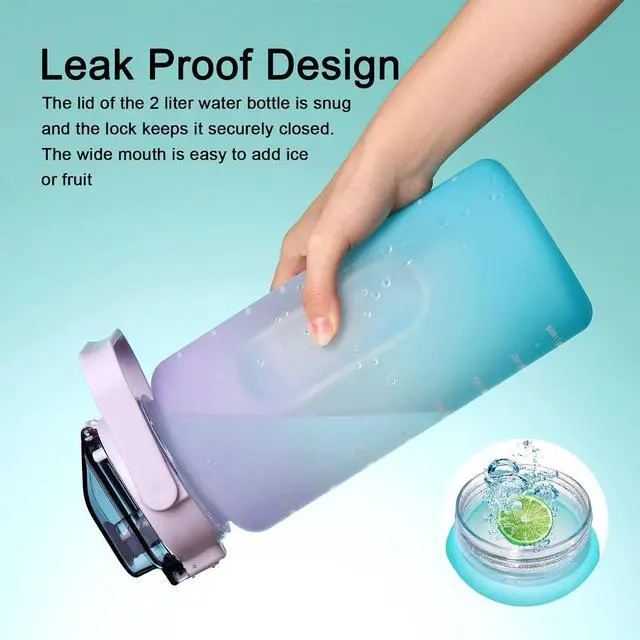 Alt view image 4 of 7 - RYI Large Half Gallon 64 OZ Motivational Water Bottle with Straw Time Marker BPA Free for Sport and Fitness Purple Green