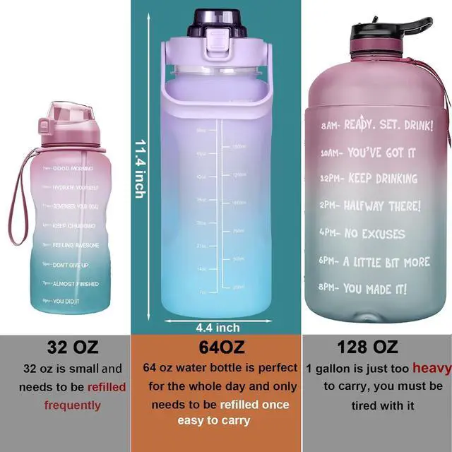 Alt view image 6 of 7 - RYI Large Half Gallon 64 OZ Motivational Water Bottle with Straw Time Marker BPA Free for Sport and Fitness Purple Green