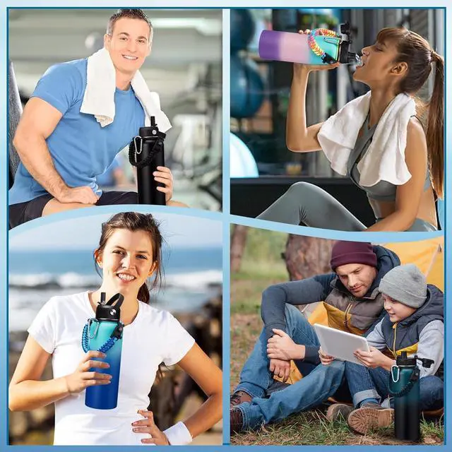 Alt view image 7 of 7 - 40OZ Vacuum Insulated Water Bottle - Keep Cold 48H Hot 24H, Combo Straw & Spout Lids, Survival Paracord Handle, Bottle Carrier Bag w/ Strap, Protective Cup Mat, Stainless Steel Waterbottle Flask Jug