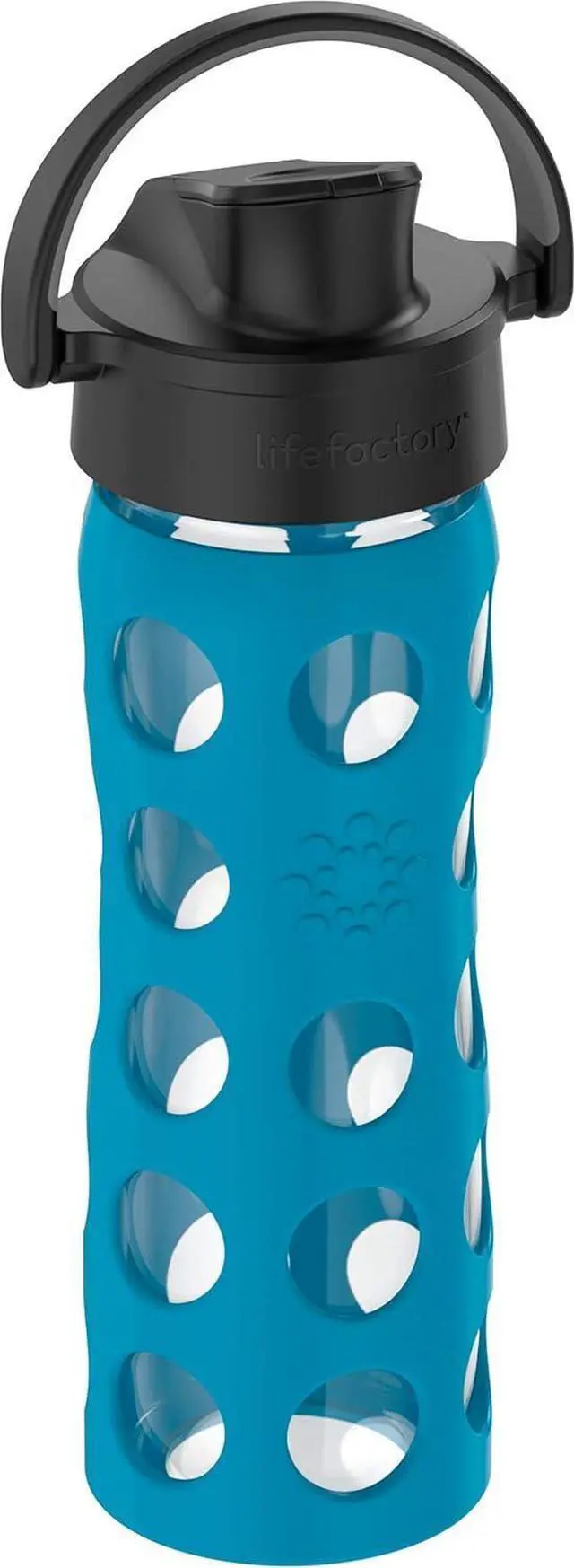 Alt view image 2 of 7 - Lifefactory 16-Ounce Glass Water Bottle with Active Flip Cap and Protective Silicone Sleeve, Teal Lake