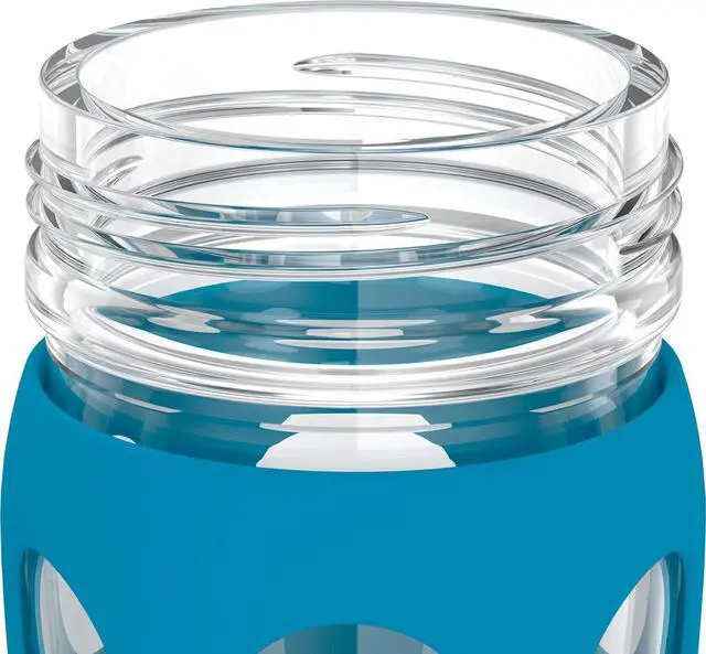 Alt view image 3 of 7 - Lifefactory 16-Ounce Glass Water Bottle with Active Flip Cap and Protective Silicone Sleeve, Teal Lake