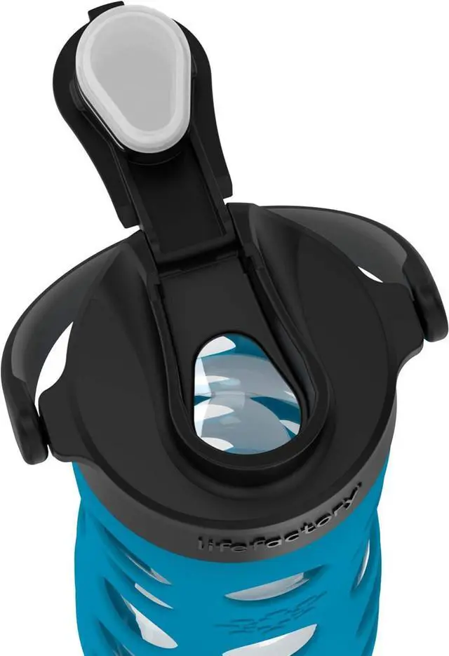 Alt view image 5 of 7 - Lifefactory 16-Ounce Glass Water Bottle with Active Flip Cap and Protective Silicone Sleeve, Teal Lake