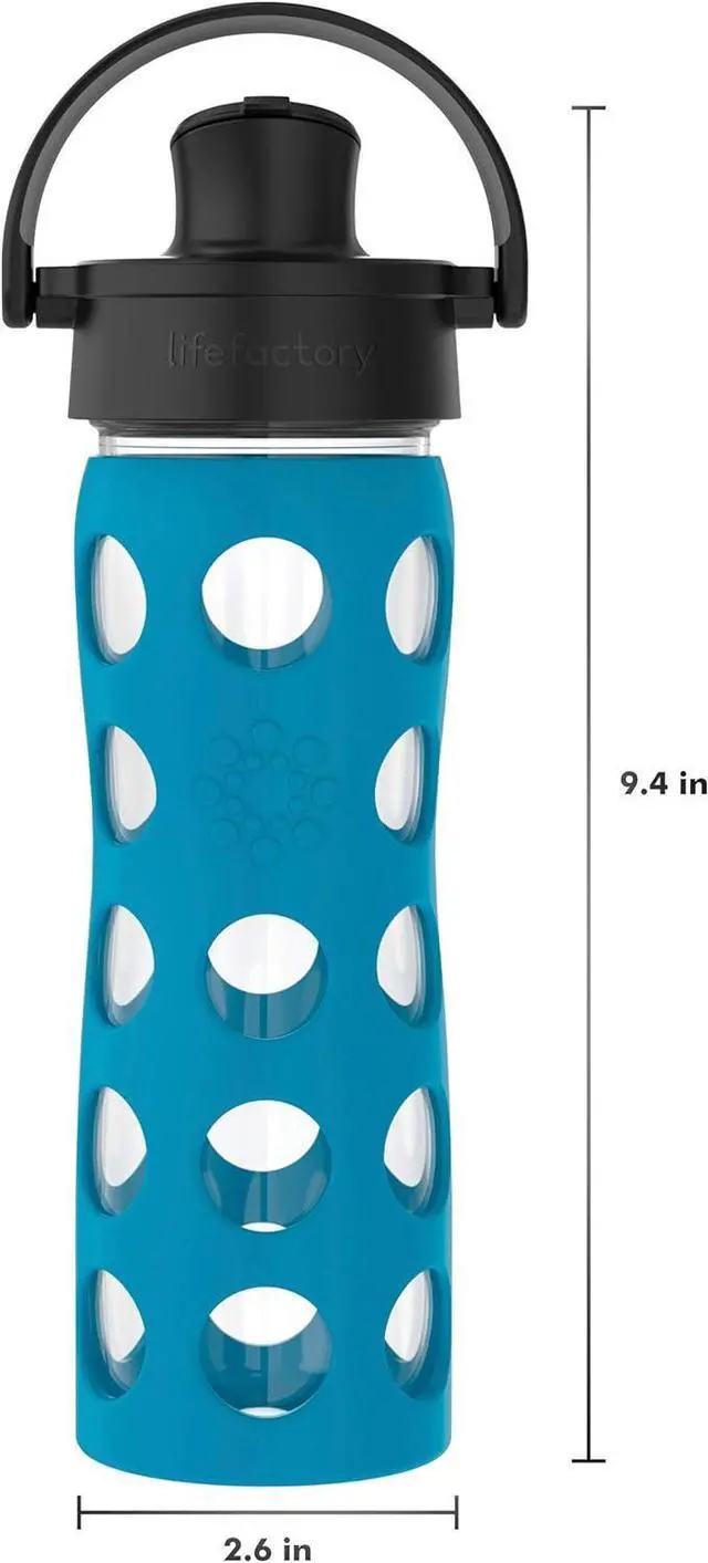 Alt view image 6 of 7 - Lifefactory 16-Ounce Glass Water Bottle with Active Flip Cap and Protective Silicone Sleeve, Teal Lake
