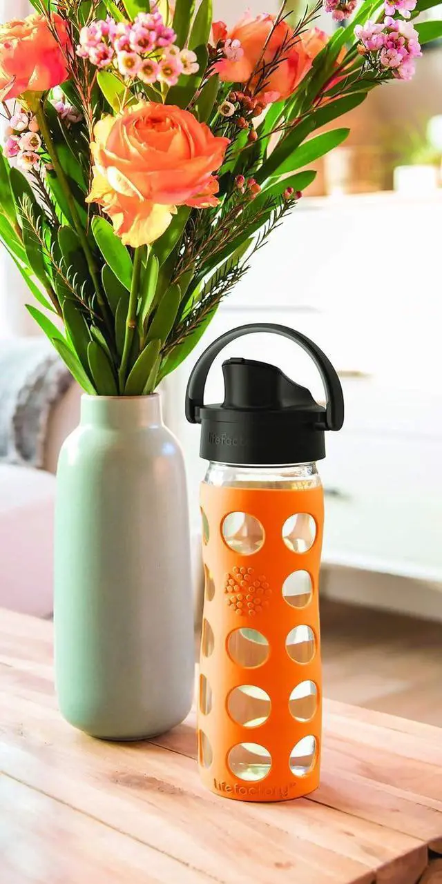 Alt view image 7 of 7 - Lifefactory 16-Ounce Glass Water Bottle with Active Flip Cap and Protective Silicone Sleeve, Teal Lake