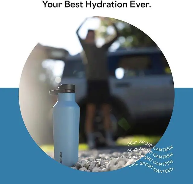 Alt view image 3 of 7 - Corkcicle Sport Canteen Insulated Tumbler, River, 20 oz  Reusable Water Bottle Keeps Beverages Cold for 25 Hours & Hot 12 Hours  Cupholder Friendly Tumbler with Screw-On Cap