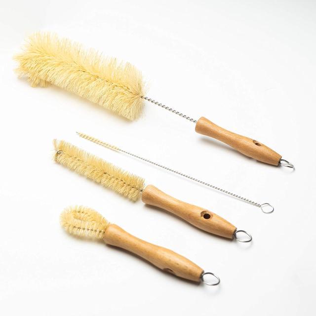 Main image of All Natural Bottle Brush and Straw Set (NO Plastic) Sisal Bristles and Wood Handle Bottle Cleaners for Washing Narrow Beer Bottles, Sports/Water Bottles, Tumbler, Kettles, Lid Brush, Long Straw Brush