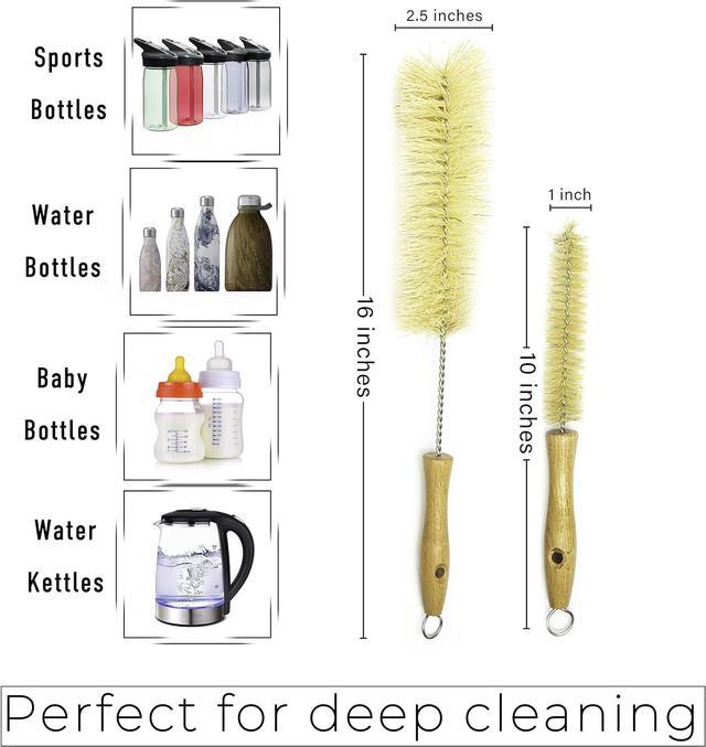 Alt view image 2 of 7 - All Natural Bottle Brush and Straw Set (NO Plastic) Sisal Bristles and Wood Handle Bottle Cleaners for Washing Narrow Beer Bottles, Sports/Water Bottles, Tumbler, Kettles, Lid Brush, Long Straw Brush