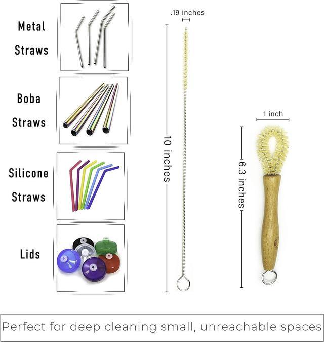 Alt view image 3 of 7 - All Natural Bottle Brush and Straw Set (NO Plastic) Sisal Bristles and Wood Handle Bottle Cleaners for Washing Narrow Beer Bottles, Sports/Water Bottles, Tumbler, Kettles, Lid Brush, Long Straw Brush