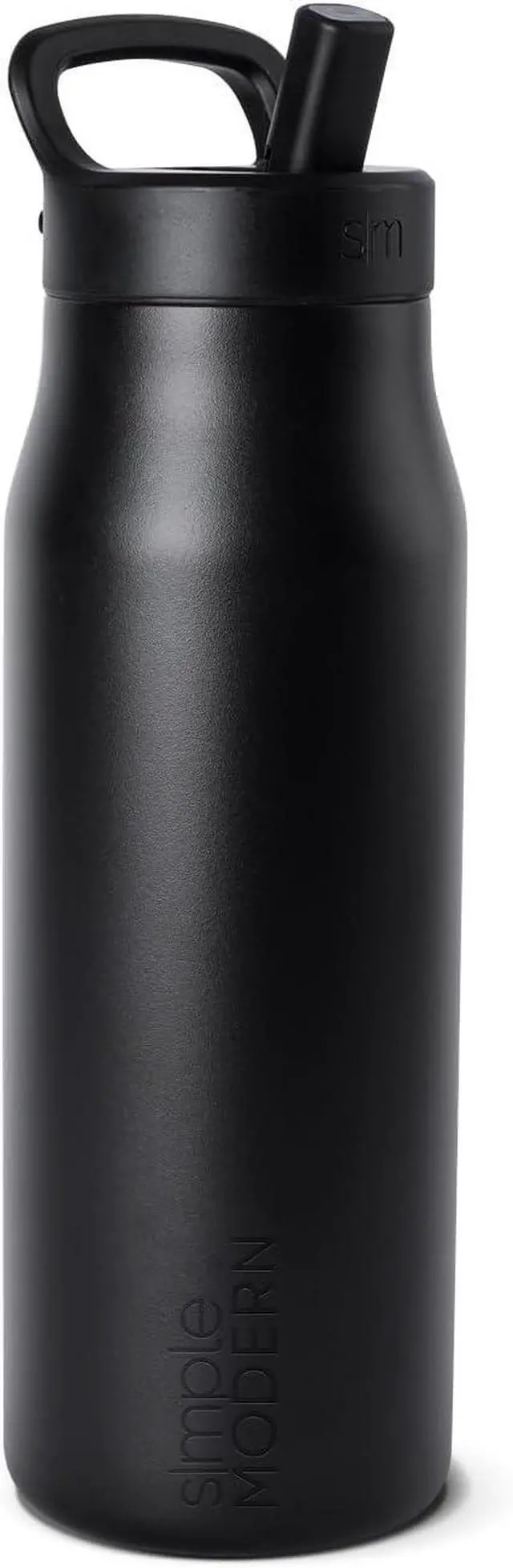 Main image of Simple Modern Water Bottle with Push Button Straw Lid | Ceramic-Lined Insulated Stainless Steel | Travel Water Bottles for Gym & Sports | Leak Proof | Mesa Signature Collection | 34oz, Midnight Black