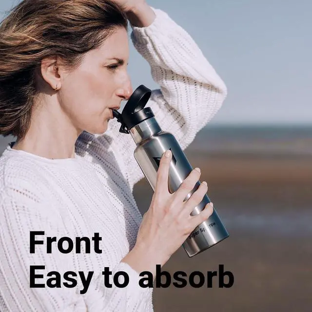 Alt view image 5 of 7 - Super Sparrow Water Bottle Insulated - 17 Oz / 25 Oz / 32 Oz - Standard Mouth FlipFlow Flask - BPA Free, Leak Proof Drink Bottle- Ergonomic Straw Water Bottle for Work, Gym, Travel, Sports, Outdoor