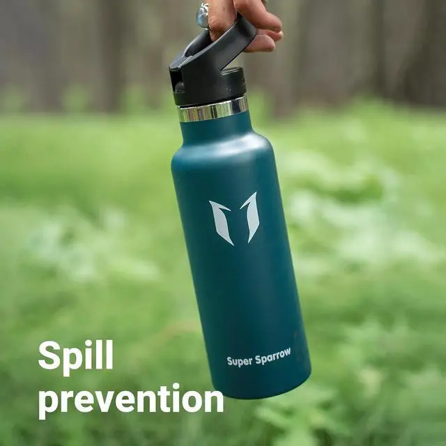 Alt view image 7 of 7 - Super Sparrow Water Bottle Insulated - 17 Oz / 25 Oz / 32 Oz - Standard Mouth FlipFlow Flask - BPA Free, Leak Proof Drink Bottle- Ergonomic Straw Water Bottle for Work, Gym, Travel, Sports, Outdoor