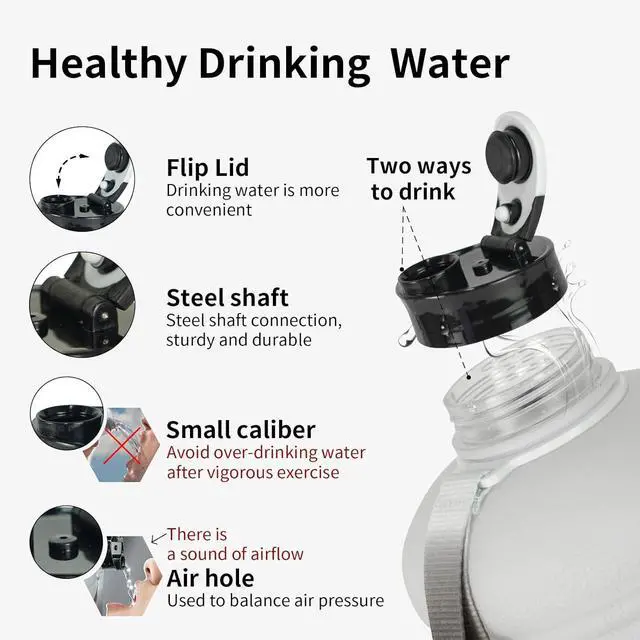 Alt view image 3 of 7 - TOOFEEL 2 Liter Water Bottles - Half Gallon Water Bottle BPA Free - Ideal for Gym, Big Water Jug, Reusable Sports Bottle with Measurements Marked Drink Container - 2.2L 74oz White Black Water Jugs