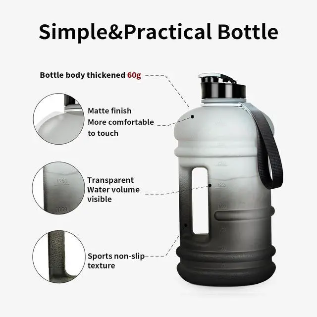 Alt view image 4 of 7 - TOOFEEL 2 Liter Water Bottles - Half Gallon Water Bottle BPA Free - Ideal for Gym, Big Water Jug, Reusable Sports Bottle with Measurements Marked Drink Container - 2.2L 74oz White Black Water Jugs