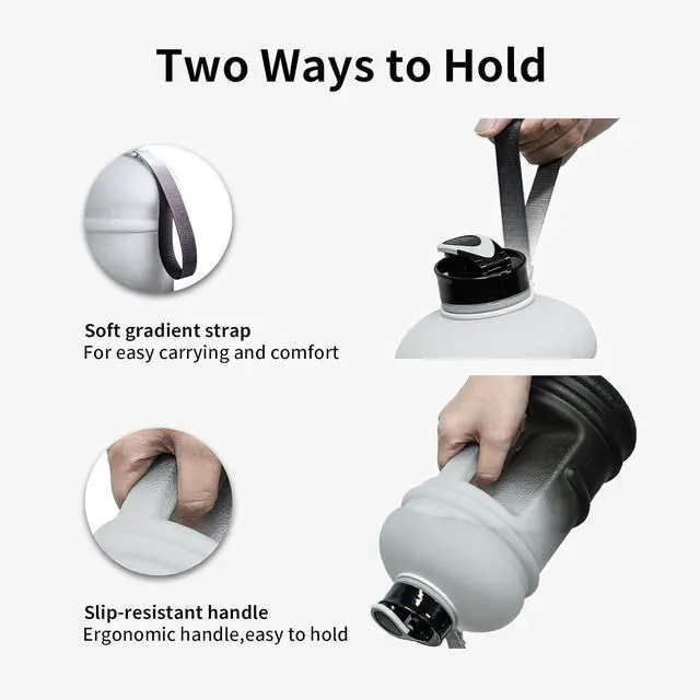 Alt view image 5 of 7 - TOOFEEL 2 Liter Water Bottles - Half Gallon Water Bottle BPA Free - Ideal for Gym, Big Water Jug, Reusable Sports Bottle with Measurements Marked Drink Container - 2.2L 74oz White Black Water Jugs