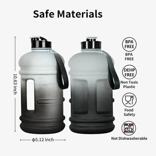 Alt view image 6 of 7 - TOOFEEL 2 Liter Water Bottles - Half Gallon Water Bottle BPA Free - Ideal for Gym, Big Water Jug, Reusable Sports Bottle with Measurements Marked Drink Container - 2.2L 74oz White Black Water Jugs