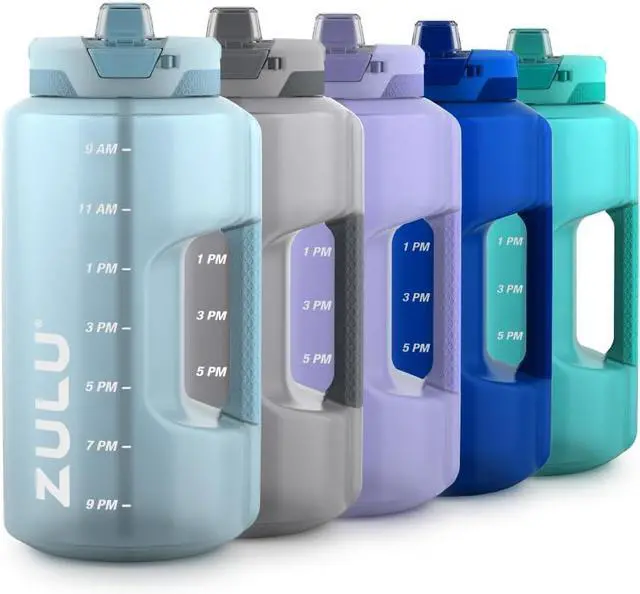 Main image of Zulu Goals Gallon 128oz Large Water Bottle Jug with Time Marker & Handle for All Day Hydration | Silicone Soft Straw with Locking Leak-Proof Lid | For Gym, Camping, Workout, and Outdoors | Dusty Blue