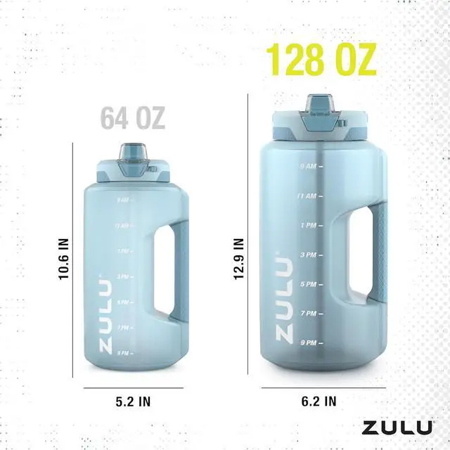Alt view image 4 of 7 - Zulu Goals Gallon 128oz Large Water Bottle Jug with Time Marker & Handle for All Day Hydration | Silicone Soft Straw with Locking Leak-Proof Lid | For Gym, Camping, Workout, and Outdoors | Dusty Blue