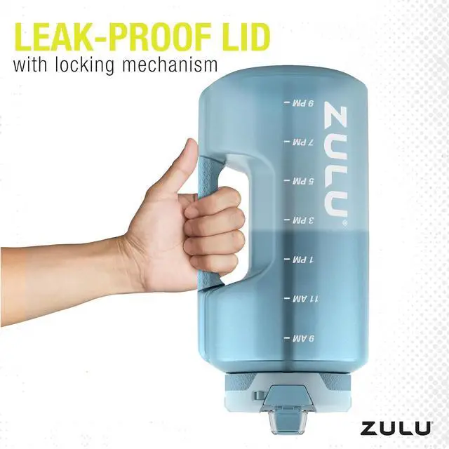 Alt view image 5 of 7 - Zulu Goals Gallon 128oz Large Water Bottle Jug with Time Marker & Handle for All Day Hydration | Silicone Soft Straw with Locking Leak-Proof Lid | For Gym, Camping, Workout, and Outdoors | Dusty Blue
