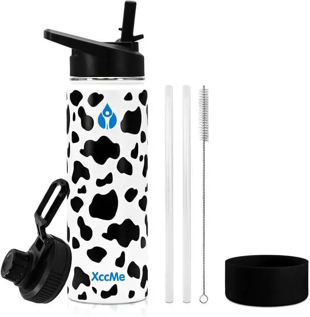 Main image of 22 oz Water Bottles,Insulated Water Bottle,Stainless Steel Water Bottles,Double Wall Metal Water Bottle with Straw,2 Lids,Silicone Boot,Sports Water Bottle(Cow)
