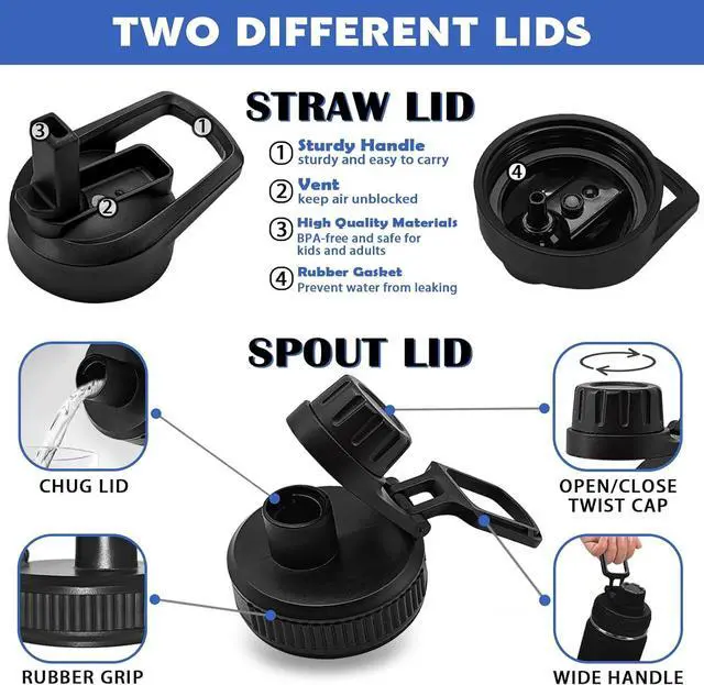 Alt view image 7 of 7 - 22 oz Water Bottles,Insulated Water Bottle,Stainless Steel Water Bottles,Double Wall Metal Water Bottle with Straw,2 Lids,Silicone Boot,Sports Water Bottle(Cow)