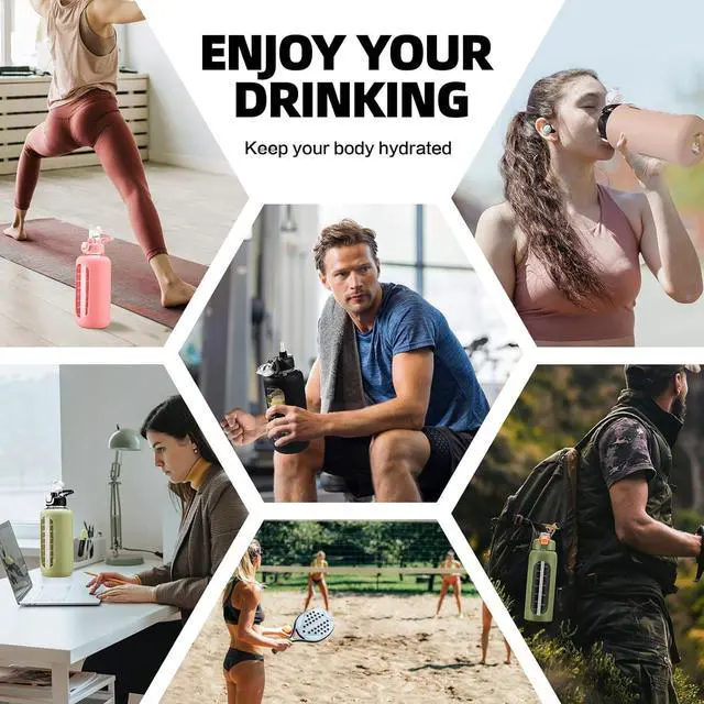 Alt view image 5 of 5 - 64 oz Glass Water Bolttles with Straw Half Gallon Large Motivational Water Bottle with Time Marker Sports Water Bottles with Silicone Sleeve and Handle Lid Water Jug for Gym Workout