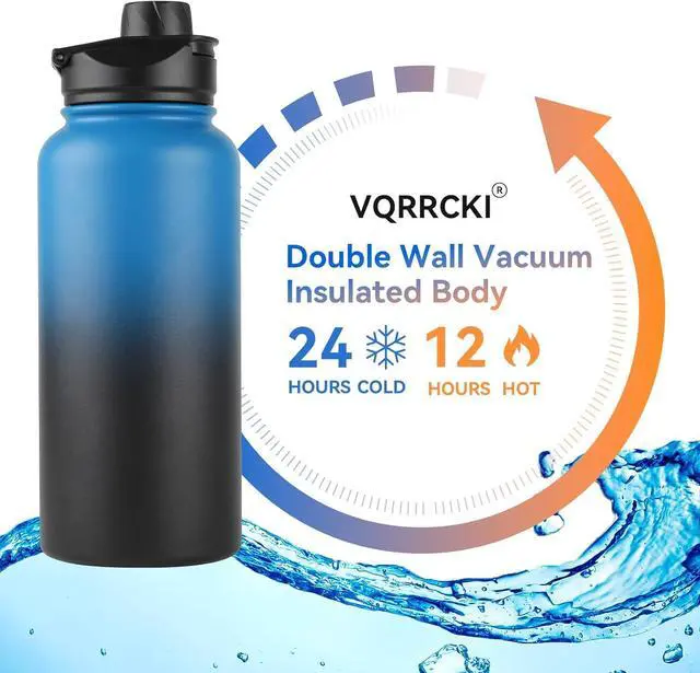 Alt view image 2 of 7 - 32 Oz Insulated Water Bottle Bulk 4 Pack, Stainless Steel Sports Water Bottles with Straw Lid & Wide Mouth Lids, Double Walled Vacuum, Leak Proof, Blue Black Gradient