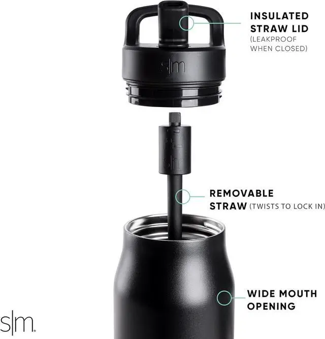 Alt view image 2 of 7 - Simple Modern Water Bottle with Push Button Straw Lid | Ceramic-Lined Insulated Stainless Steel | Travel Water Bottles for Gym & Sports | Leak Proof | Mesa Signature Collection | 34oz, Almond Birch