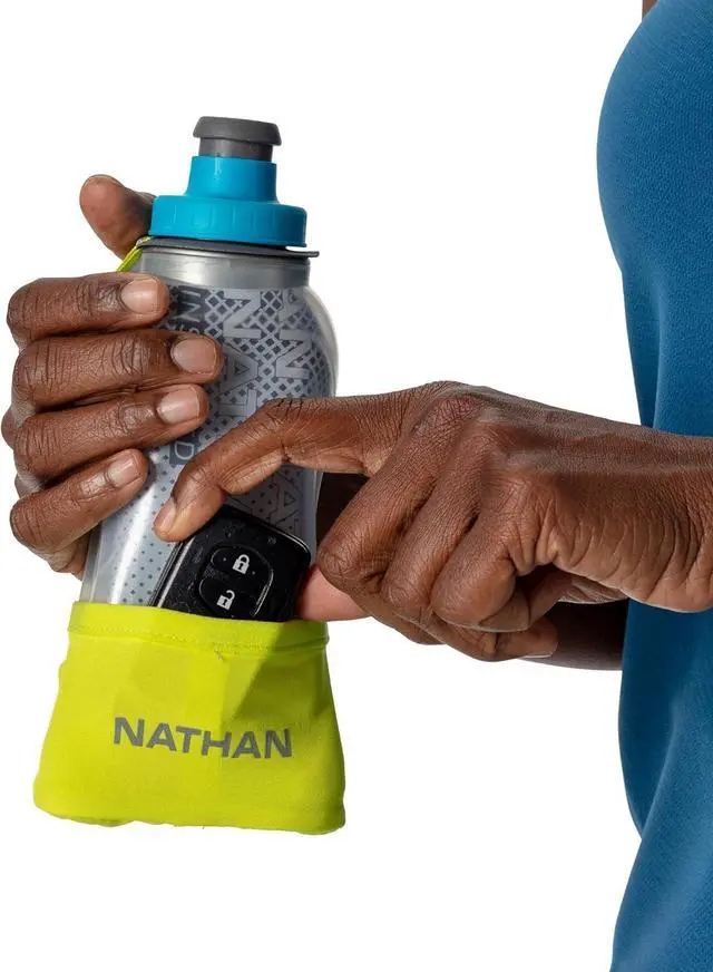 Alt view image 5 of 6 - Nathan Running Handheld Water Bottle Adjustable No-Grip Quick Squeeze Lite Hand Strap. 12 oz Insulated Water Bottle. Reflective Hydration