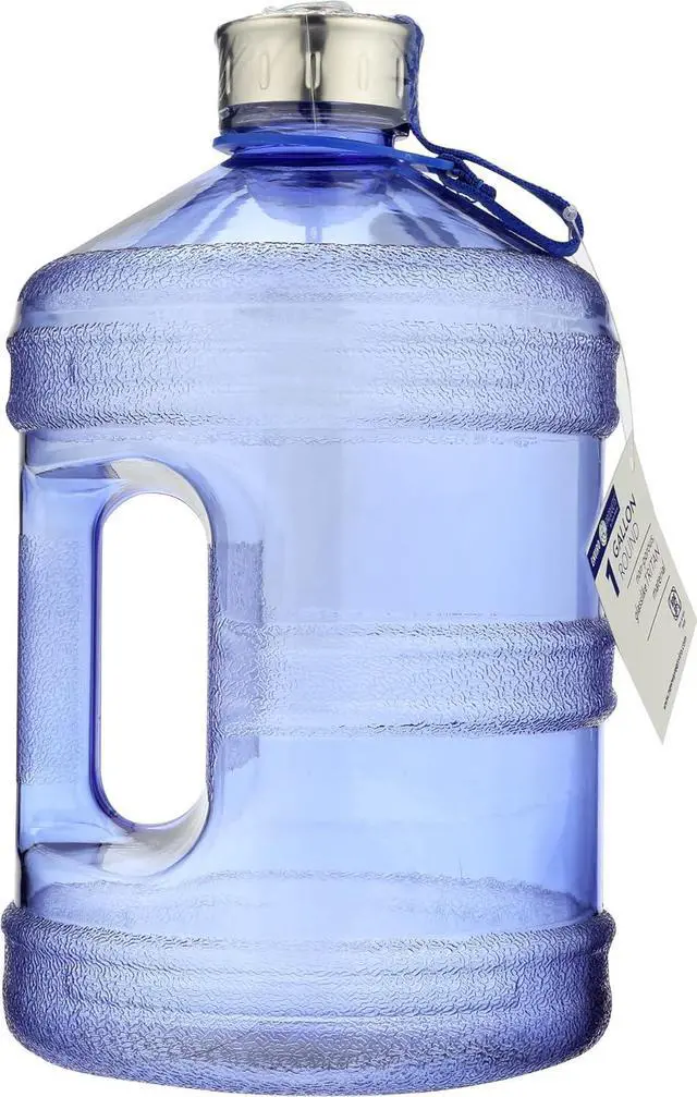 Alt view image 5 of 7 - New Wave Enviro Iconic 1 Gallon BPA Free Water Bottle (Round), Built in Handle and Stainless Steel Cap, 1 Gallon Capacity Bottle, Faint Blue