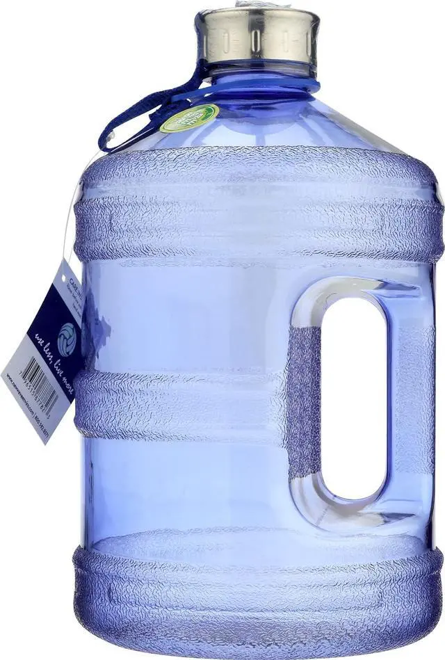 Alt view image 6 of 7 - New Wave Enviro Iconic 1 Gallon BPA Free Water Bottle (Round), Built in Handle and Stainless Steel Cap, 1 Gallon Capacity Bottle, Faint Blue