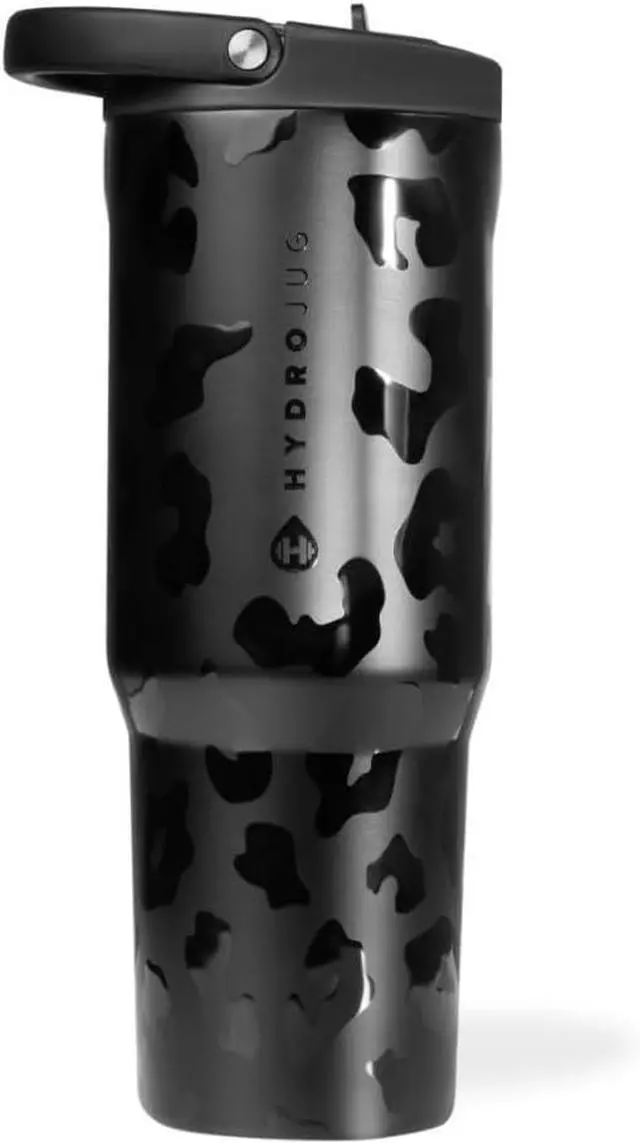 Main image of HydroJug Sport - Stainless Steel Tumbler with Straw, Vacuum Insulated, 32oz Leakproof Water Bottle, Ergonomic Design, Reusable, Dishwasher Safe, Rubber Base, Durable for Gym or Outdoors, Black Leopard